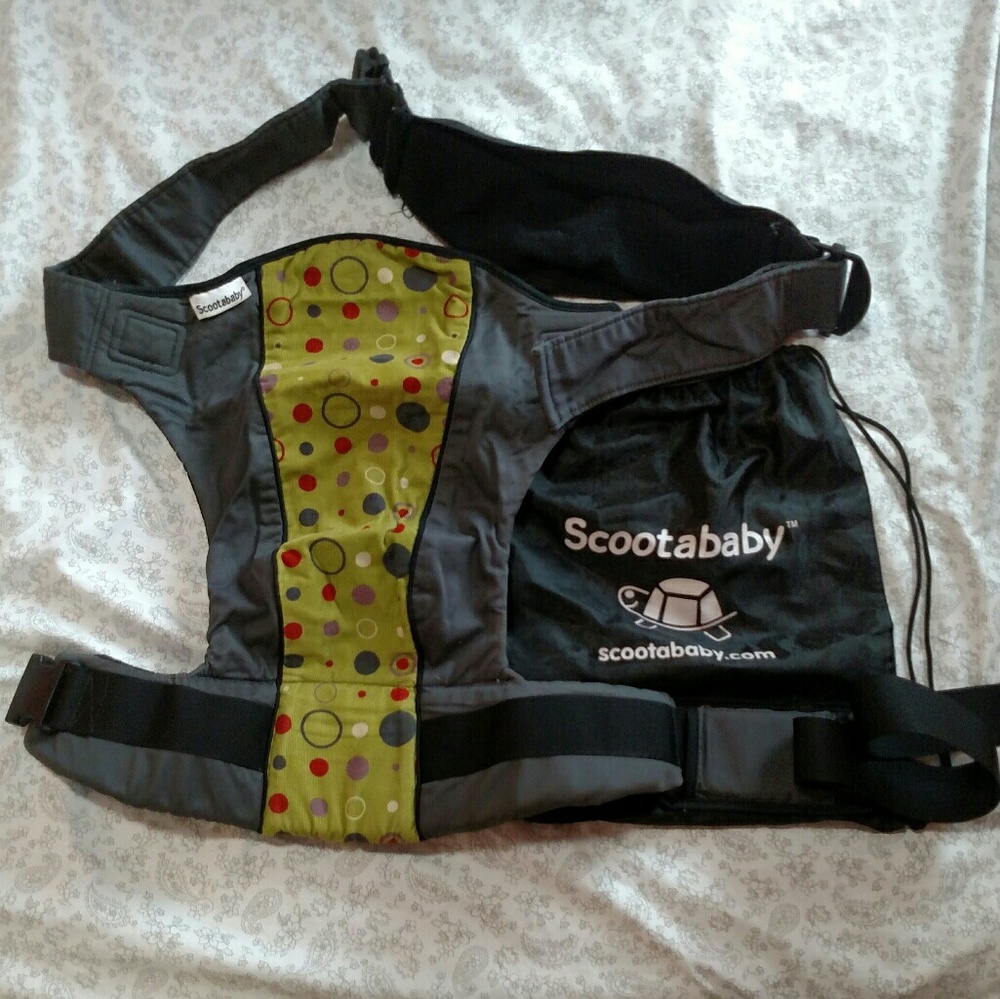 Scootababy baby carrier, gray/green/black